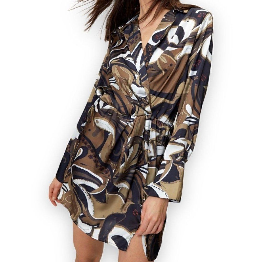 Nasty Gal Abstract Print Woven Mini Shirt Dress
